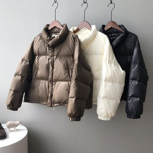 2021 New White Duck Down Jacket Womens Winter Korean Long Sleeve Loose Thick Bread Casual Warm Coat 7971