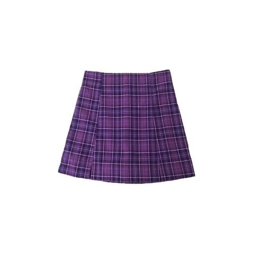 New Women Fashion Preppy Style Big Size High-Waisted Purple Plaid Split Skirt A-Line Sweet Sexy Mini Short Skirt XS-5XL