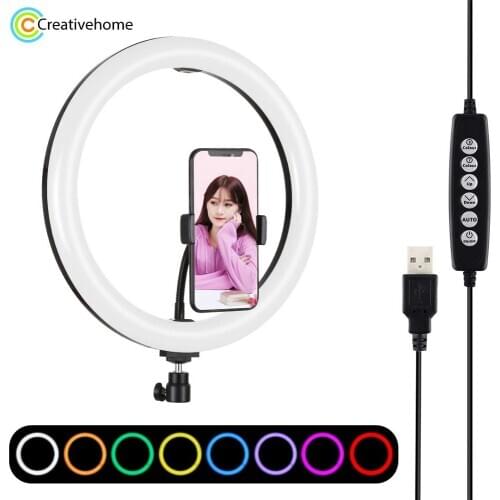 PULUZ 11.8 inch 30cm USB 10 Modes 8 Colors RGBW Dimmable LED Ring Vlogging Photography Video Lights with Tripod Ball Head