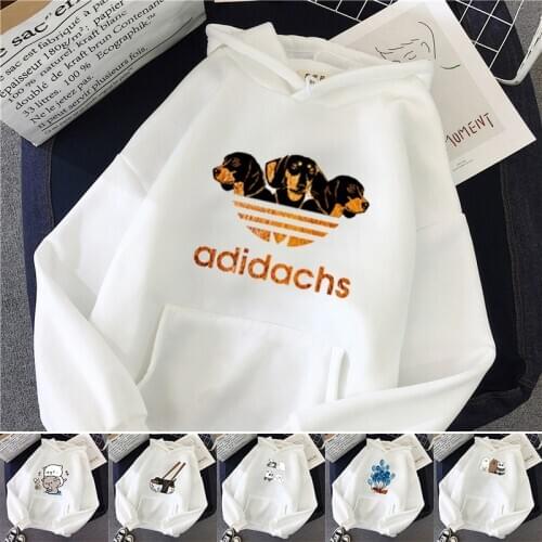 Harajuku Kawaii Dachshund Pug Terkel Sweatshirt Winter Autumn Women Clothing Animal Print Casual Long Sleeve Unisex Top Hoodies