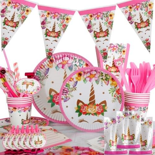 Pink Hot Stamping Unicorn Theme Childrens Party Set Supplies Happy Birthday Party Decoration