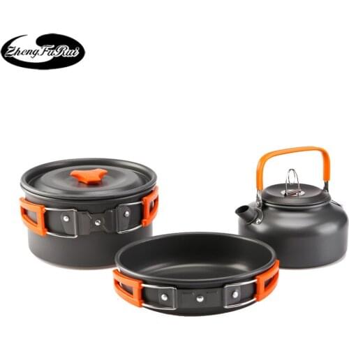 Outdoor products Hot sale outdoor teapot set pot 2-3 people portable camping pot set three-piece kettle
