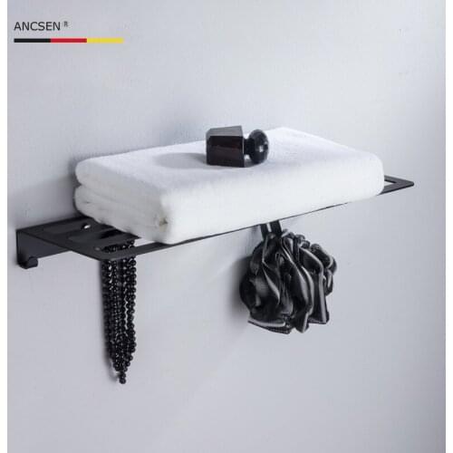 Towel Hanger Wall Mounted Towel Rack Bathroom Towel Bar Rail Matte Black stainle Towel Holder double-deck /with hooks new style