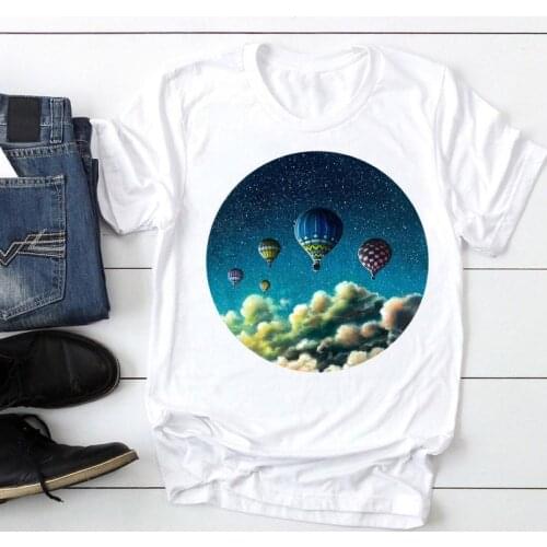 Women Short Sleeve Travel Hot Balloon Fashion Cartoon Summer Graphic T Top Lady Print Tee Female Tshirts Clothes T-Shirt