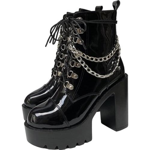 Steampunk Demon Lolita Gothic Mary Jane Shoes Womens Boots Platform Leather Nightclub Europe and America Martin Boots