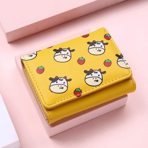 Women Cute Cartoon Cow Wallet Small Hasp Fold Girl Brand Designed PU Leather Coin Purse Female Card Holder