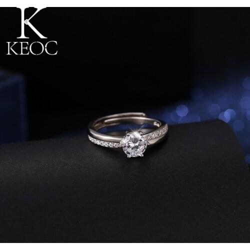 Keoc 2021 New Korean Style Adjustable Size Round AAA Zircon Womens Wedding Engagement Ring Valentines Day Jewelry Fashion Gift