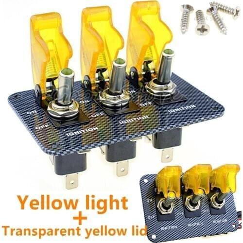 1PCS 3X12V Yellow LED Safety Cover Aircraft Toggle Switch Carbon Fiber Surface Panel TM