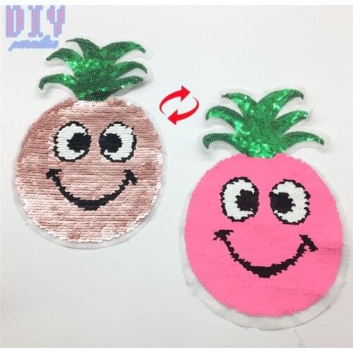 50pcs Pineapple Reverse Sequins Sew On Patches for Summer T Shirt clothes Clothing Reversible Change Color Patch Applique