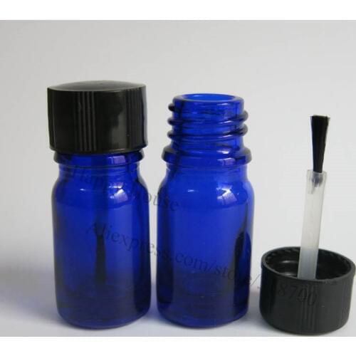 500 x 5ml Mini Cobalt Blue Glass Nail Polish Bottle, 5cc Small Glass Essential Oil Bottle With Brush Cap