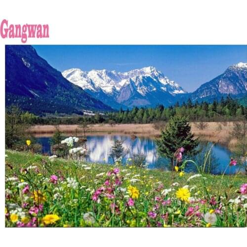 Diy 3D diamond Embroidery Wildflower lake Natural landscape Diamond Painting Cross-Stitch flowers puzzle Full Square/round Decor