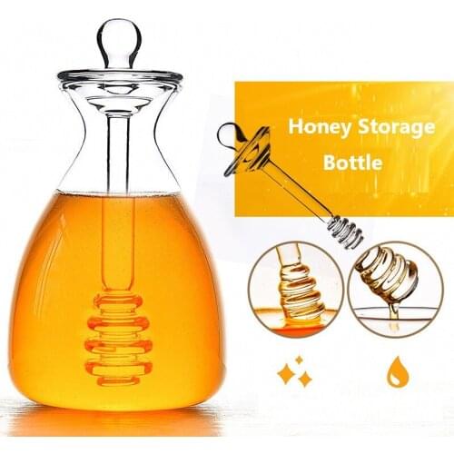 400ml Hongey Jar Glass Honey Storage Bottle Pot Container with Stir Dipper Creative Kitchen Gadget