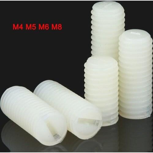 White Plastic Flat Point Headless Slotted Screws Bolts Nylon Slotted Grub Set Screws M4 M5 M6 M8
