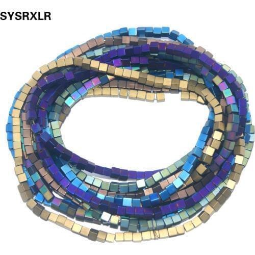 Free Shipping 7 Colors 2/3/4 MM Dull Polish Natural Stone Hematite Cube Square Spacer Beads For Jewelry Making DIY Bracelet