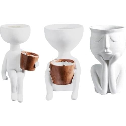 Humanoid Shaped Resin Flower Pot Modern Nordic Style White Vase Sculpture Statue Cute Fleshy Mini Plants Succulents Desktop K0AB