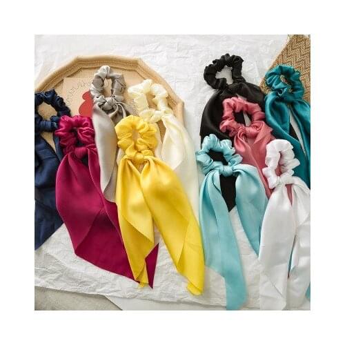European and American New Style Knotted Ribbon Satin Large Intestine Circle Silky Square Scarf Hair Circle Ladies Ponytail Hair
