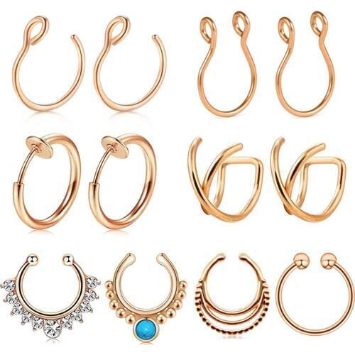 JFORYOU 12PCS Stainless Steel Ear Cuff Ear Clips Non Piercing Cartilage Earrings Fake Nose Lip Suptum Ring Set for Men Women