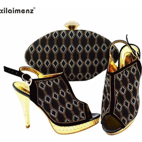 Women Shoes and Bag Set In Italy Black Color Italian Shoes with Matching Bag Set Super High Heels for Wedding Party