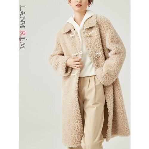LANMREM 2021 Autumn Winter New Wool Fur Coat Women Warm Long Sleeves Single Breasted Fashion Mid-length Coats Female 2W353