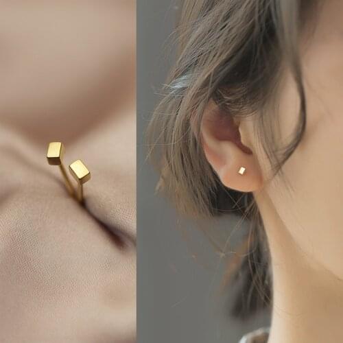 MloveAcc Geometric Square Tiny Stud Earring for Women Authentic 925 Sterling Silver Anti-Allergy Ear Pin Fine Jewelry Kids Gift