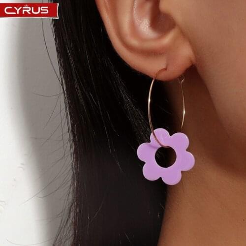 Trendy Hollow Acrylic Flower Dangle Earrings for Women Simple Candy Colors Circle Hoop Earring Girl Cute Party Jewelry Wholesale