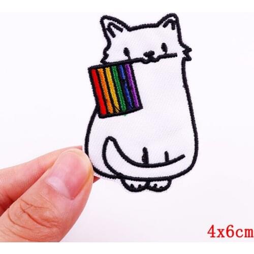 Cartoon Raibow Unicorn Cat Patches For Clothing Thermoadhesive Patches Animal Iron On Embroidery Patches On Clothes Applique