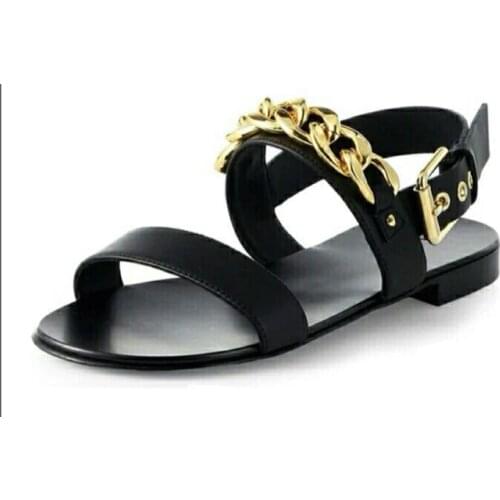 Mens Gladiators Genuine Leather Metal Chain Roman Sandals Open Toe Beach Shoes Flats Summer Gold Metal Plus Size 5styles