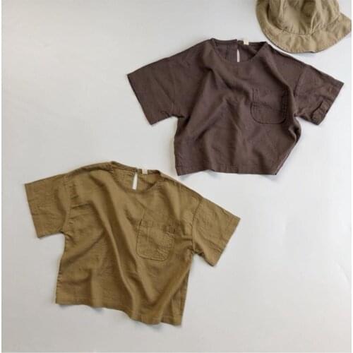 2021 new arrival girls boys summer short sleeve casual cotton linen kids t-shirt