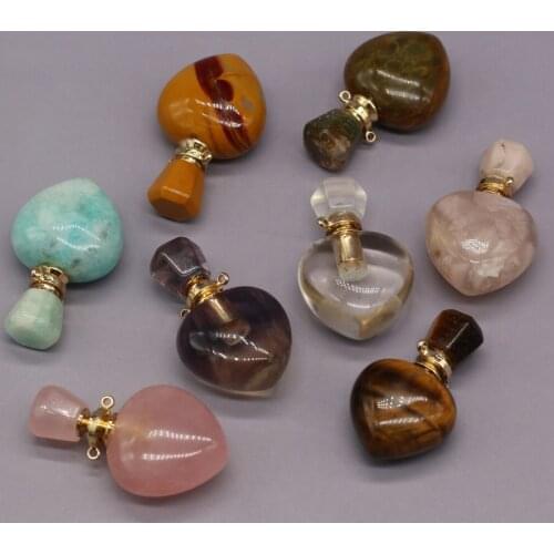 New Style Hot Sale Natural Stone Perfume Bottle Pendant Heart-Shaped Semi-Precious For Jewelry Making DIY Necklace Accessory