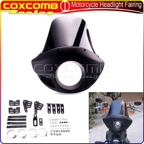 Motorcycle Headlight Fairing 5.75" Head Light Cowl Cover Tall Windshield 35-49mm Mounting Bracket for Harley Sportster Softail