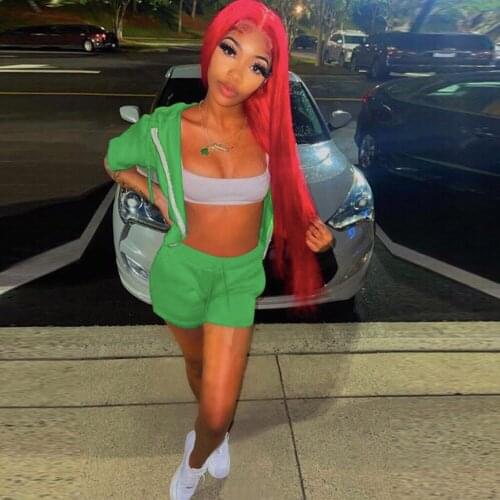 Solid Color 2 Two Piece Set Women Short Sleeve Sportswear Cardigan and Medium Waist Biker Short Summer Clothing Casualware Sets