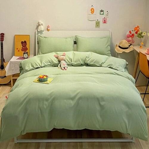 Nordic Solid Color Bedding Set with Duvet Cover Pillowcase Simply Style Home Textile Washed Cotton Bed Cover Set Bed Linen Sheet