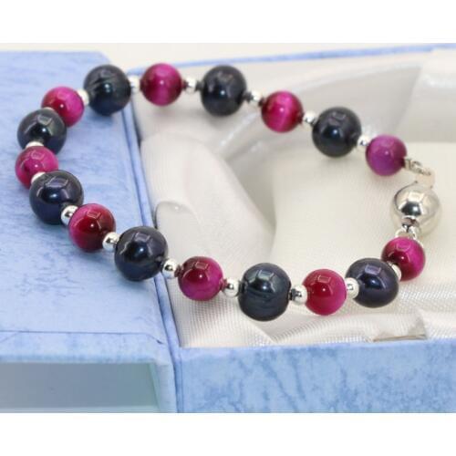 Antique style original design new natural 6mm red tiger stone beads 7-8mm black round beads bracelets jewelry 7.5inch B2749