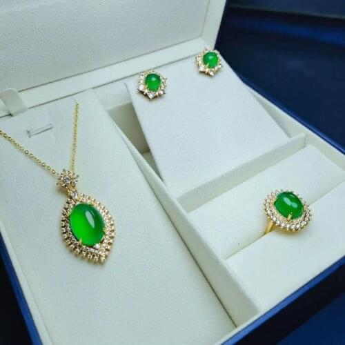Natural ice green chalcedony necklace earrings and rings