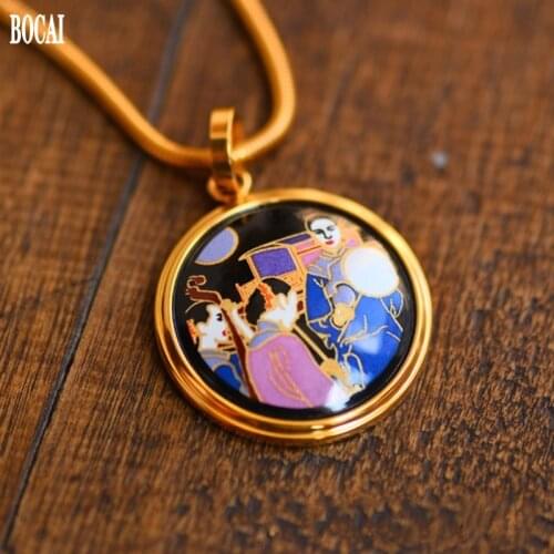 Miró Fantasy new cloisonne jewelry enamel 26mm round necklace pendant for woman fashion ethnic style woman pendant with chain