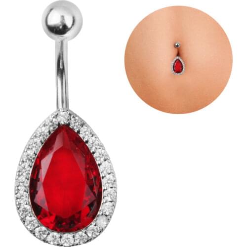 Women Trend Belly Button Piercing Red Crystal Stone Steel Accessories Fashion Sexy Womens Body Jewelry Navel Piercings