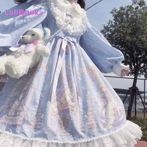 Lolibook Spring Summer sweet Lolita Dress Women Kawaii Victorian Tea Party Long Sleeves Lace Gothic Girls Lolita Dresses Cosplay