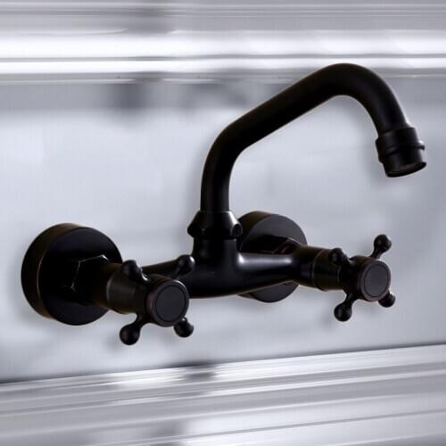 All copper black European antique bathtub cold and hot faucet bathroom hardware into wall balcony 360 degree swivel faucet