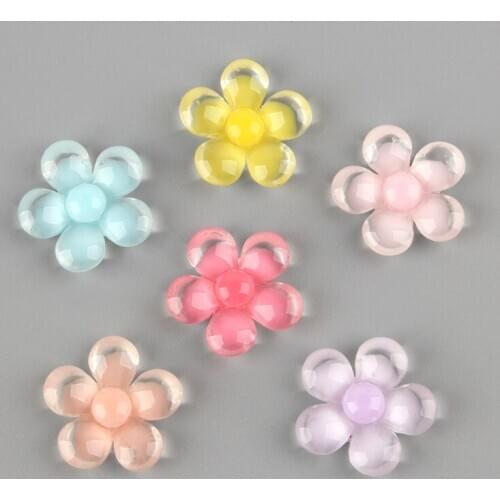 Transparent Colors Spring Flower Resin Cabochons 10pcs 24mm Cute Floral Cameo Patch Stiker Embellishments Scrapbooking Hair Bow