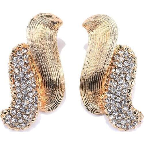 Fashion Simple Gold Color ZA Earring Jewelry Women Geometric Irregular Earring Female Luxury Rhinestone Drop Earring Christmas