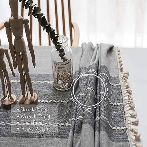 Cotton and linen tablecloth, wrinkle-free and fade-proof tablecloth, can be used for indoor and outdoor meals tassel table cover