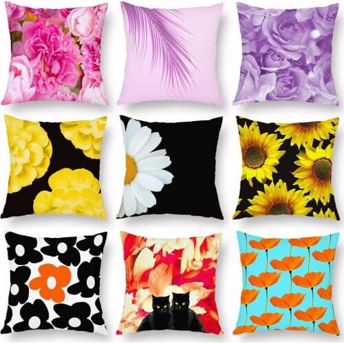 Modern Flower Pillow Cover Colorful Painting Linen Polyester Cushion Case Wedding Decor Home Sofa Decoration 45X45cm