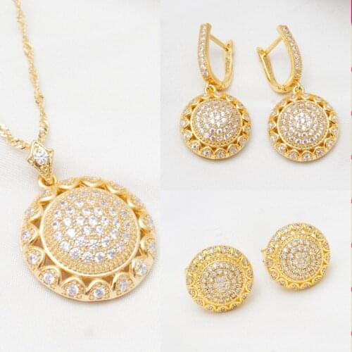 Jewelry Sets 1PC Sale Earring Necklaces Wedding Gold Color Vintage Earrings for Women Crystal CZ Necklace for Women Fine Gifts