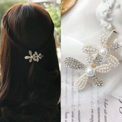 Hair Clips for Women Fashion Pearl Crystal Flower Hairpin Fashion Geometry Student Tiara Jewelry Accessories Wholesale