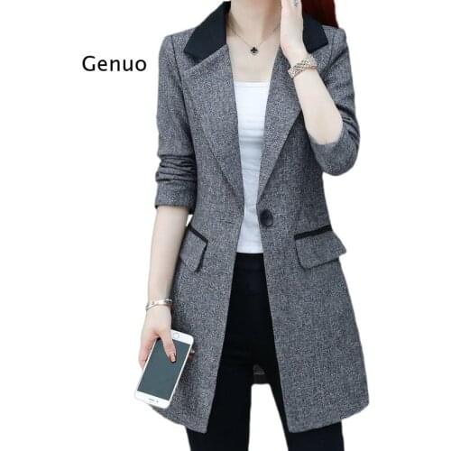 Womens plus size spring and autumn jacket new style all-match jacket casual mid-length suit jacket women