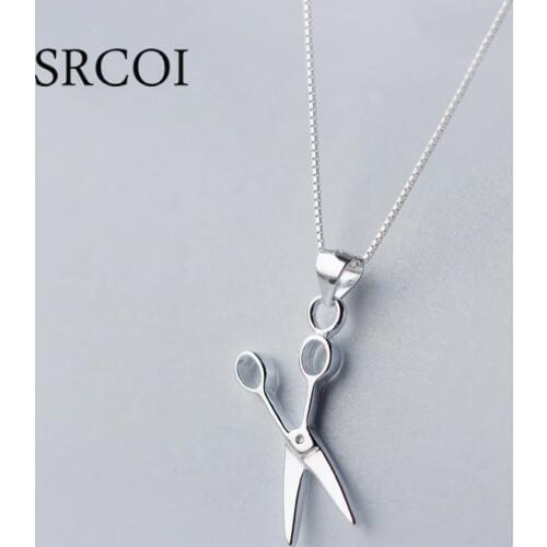 Simple Sterling Silver 925 Scissor Necklace Nickel Free Jewelry Hair Stylist Necklace Pendant For Women Suspension On The Neck