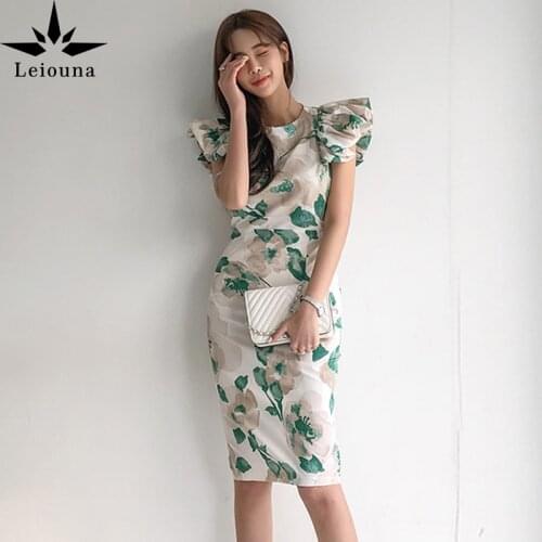 Leiouna Puff Sleeve Print Women Sexy Chinese Style Vintage Vestidos Goddess 2021 New Spring Elegant Slim Waist Female Dresses