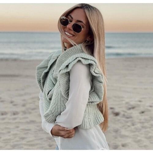Ardm Sweet Fashion Ruffle Trims Cropped Vest Woman Sweater Vintage Sleeveless Female Waistcoat Chaleco Mujer Chic Tops