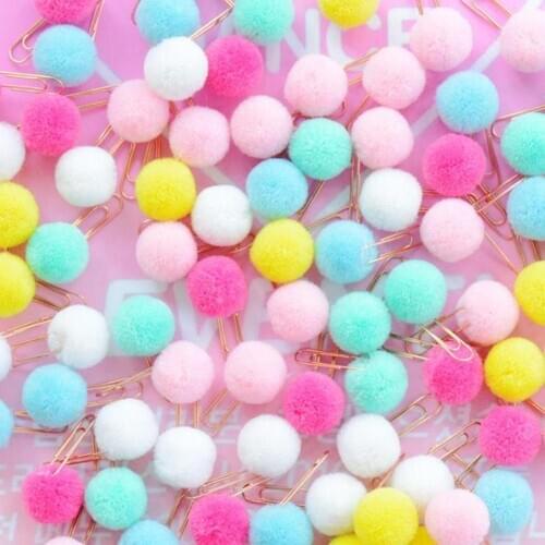 120Pcs Cute Colorful Pompom Clips Cute Cartoon Little Book Clip Stationery