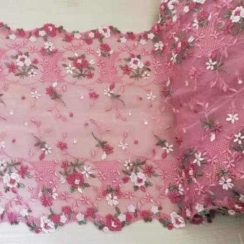 2Yards/Lot High Quality Gorgeous Deep Pink Embroidery Tulle Lace Trim Lace Fabric Mesh Floral Lace Ribbon Lace Sewing DIY Cloth
